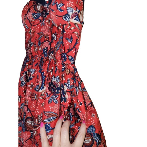 BOG Collective Dress Sz S Small Red Floral with Pockets Lightweight Princess Cut - Picture 4 of 10